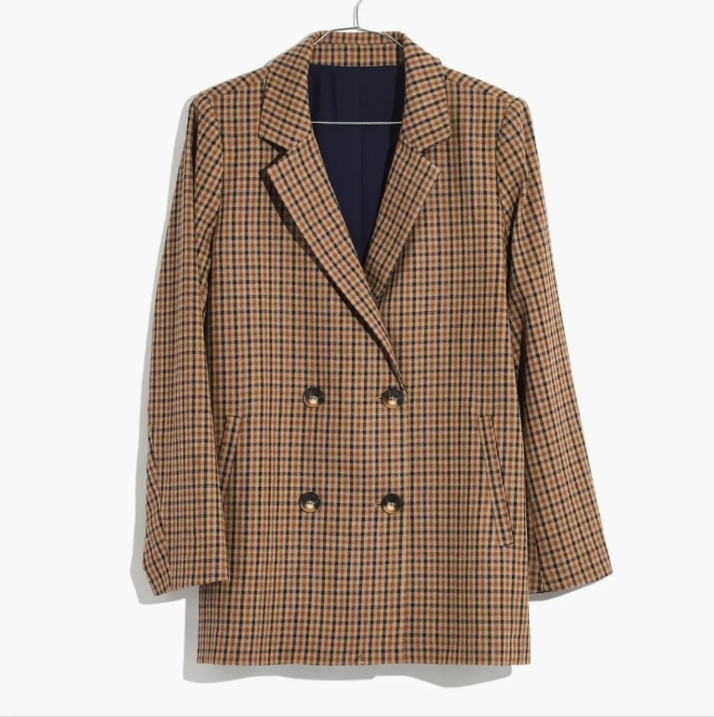 Madewell Caldwell Double Breasted Blazer Desert Check Size XS AA305
